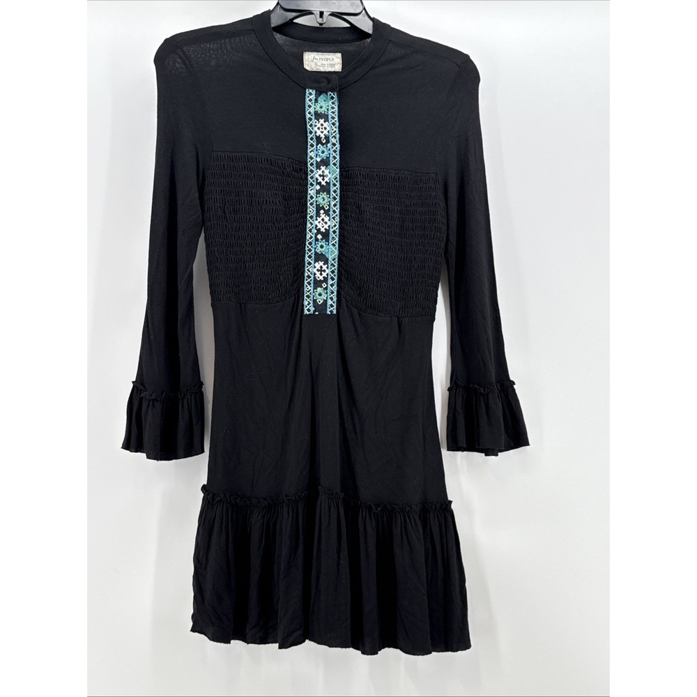 Free People Black Embroidered Button Down Top Size‎ Small